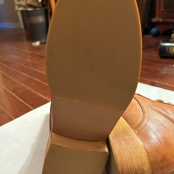 NEW Camel Brown Laced Up Zipper Back Wooden Heel Mid Calf Ankle Combat Boots - Picture 15 of 16